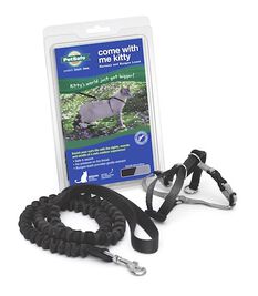 PetSafe Come With Me Kitty Harness & Bungee Cat Leash, Black/Silver, Medium
