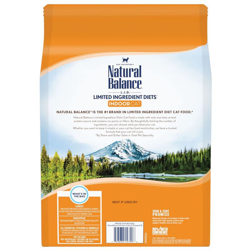 Natural Balance L.I.D. Limited Ingredient Diets Indoor Grain-Free Turkey & Chickpea Formula Dry Cat Food, 5-lb