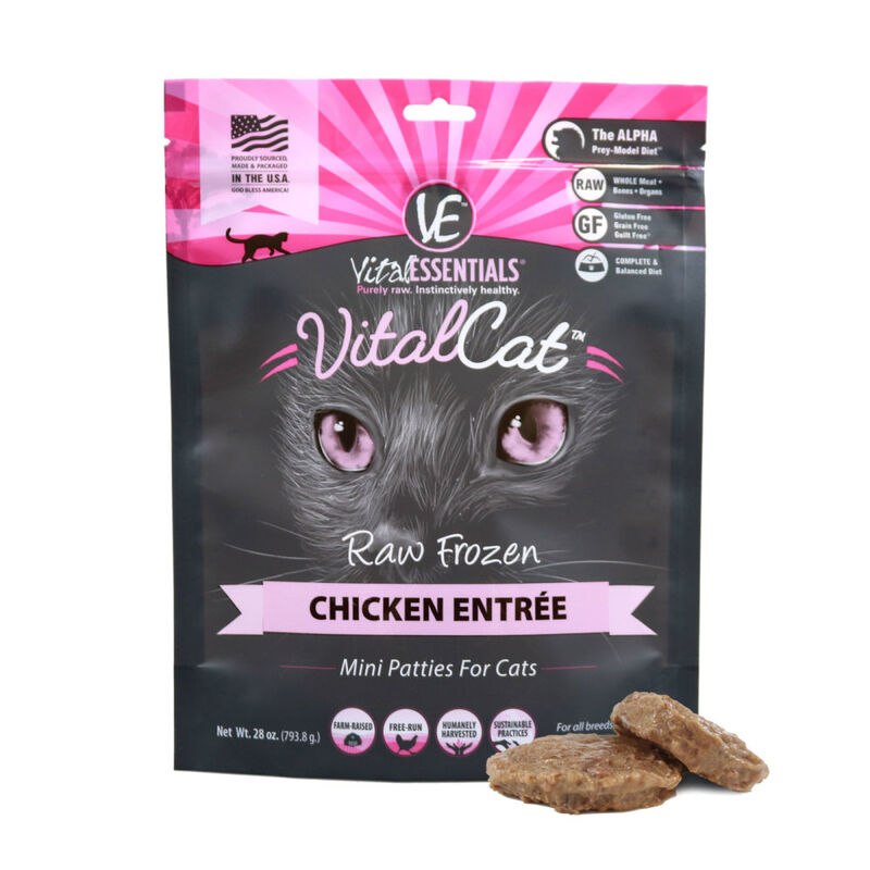 Vital Essentials Vital Cat Chicken Mini Patties Raw Frozen Cat Food, 28-oz