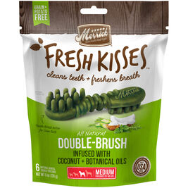 Merrick Fresh Kisses Double-Brush Coconut Oil & Botanicals Medium Grain-Free Dental Dog Treats, 6 count
