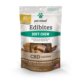 Pet Releaf Edibites Hemp Health Calming Peanut Butter & Carob Soft Chews Dog Supplement, Small & Medium Breed, 7.5-oz
