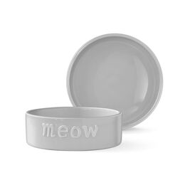 Fringe Pet Studios Sculpt Cat Bowl, "Meow", Grey, Small