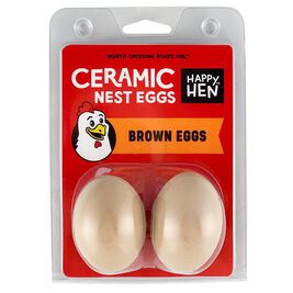 Happy Hen Ceramic Nest Eggs, Brown, 2-pack