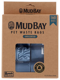 Mud Bay Pet Waste Bags, Unscented, 8 Rolls, 160-count