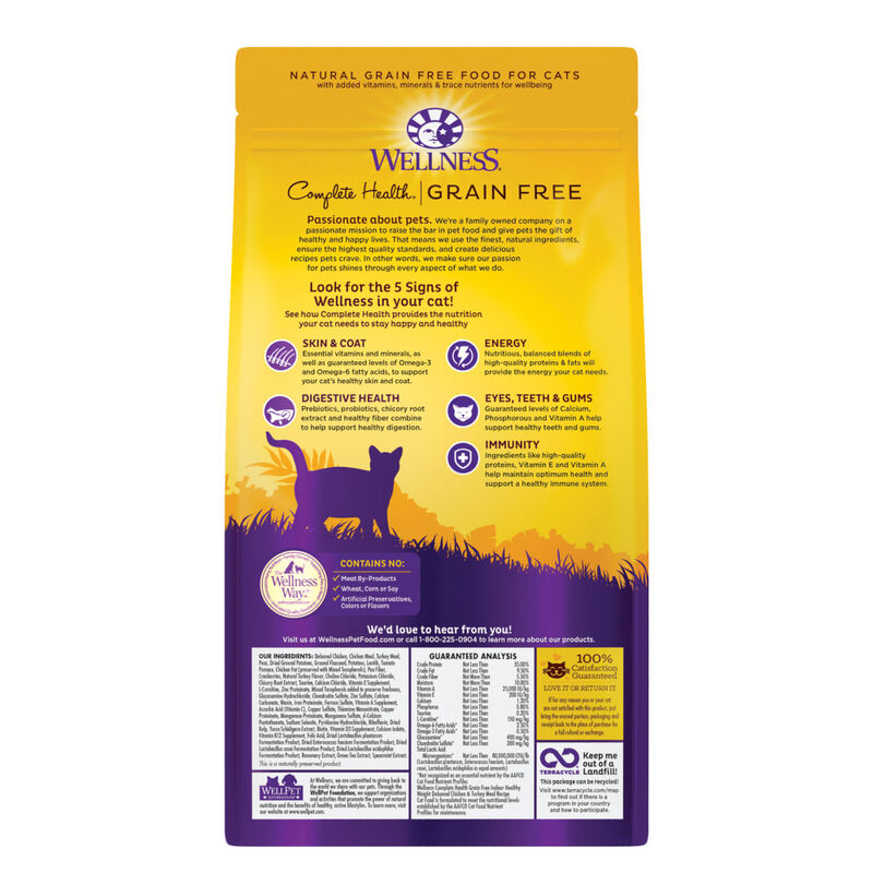 Wellness Complete Health Grain-Free Indoor Healthy Weight, Deboned Chicken & Turkey Meal Recipe Dry Cat Food, 5.5-lb