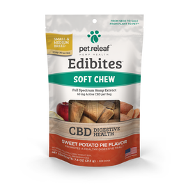 Pet Releaf Edibites Hemp Health Digestive Sweet Potato Pie Soft Chews Dog Supplement, Small & Medium Breed, 7.5-oz