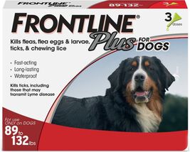 Frontline Plus Flea & Tick Spot Treatment for Dogs 89-132 lbs, 3-pack